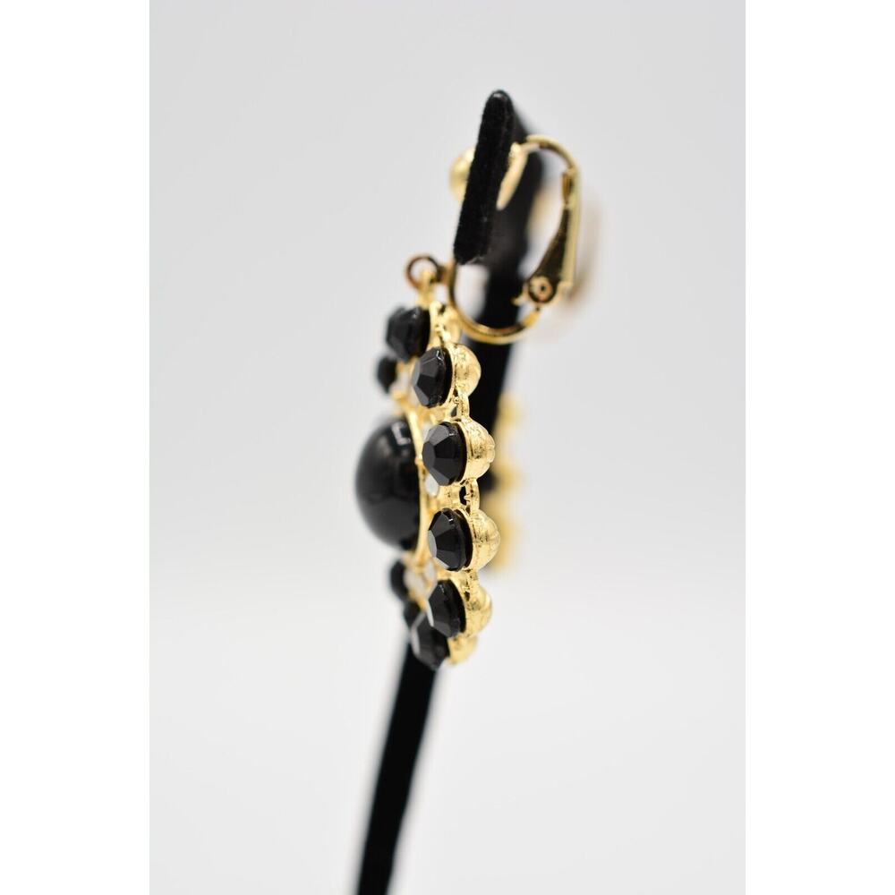 Vintage Clip Earrings Dangle Black Cabochon Gold Tone 1990s BinAI - Picture 11 of 12